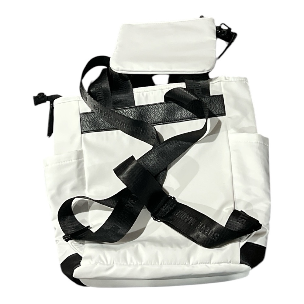 Steve Madden Btheda White with Black Logo Straps Backpack & Bag. - Picture 2 of 7